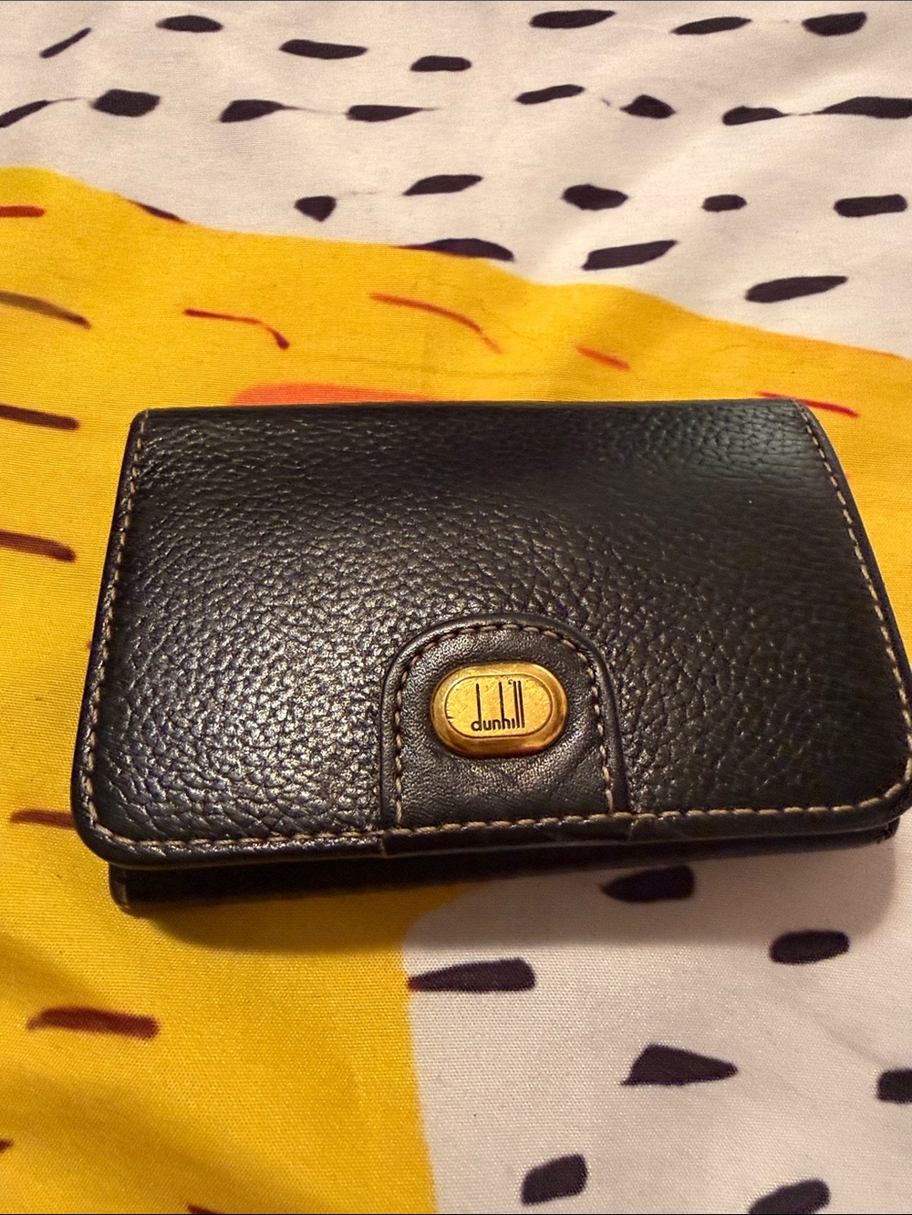 Dunhill unisex Black Pebbled Leather Card & Key Holder with Gold-Tone Logo